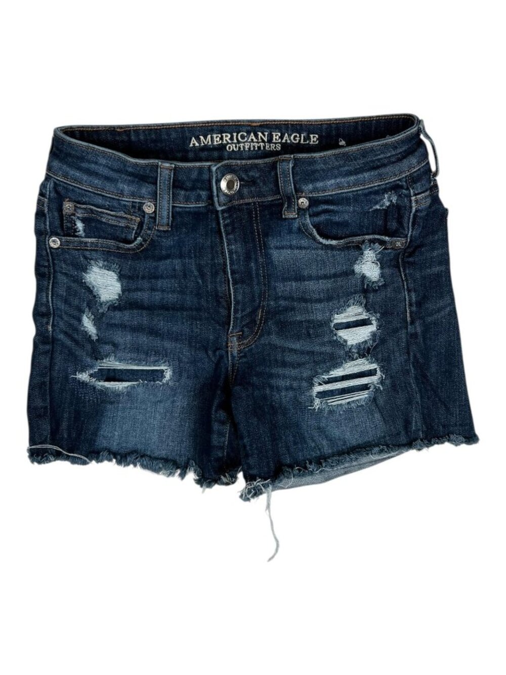 American Eagle Shorts Womens 4 Blue Hi-Rise Shortie Distressed Denim Cutoff